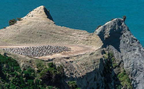 Scenic view of sea by mountain