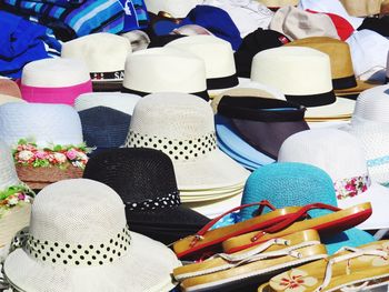 Various hats on market stall