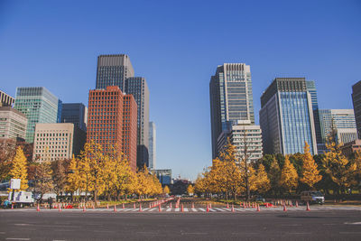 Modern buildings against clear sky