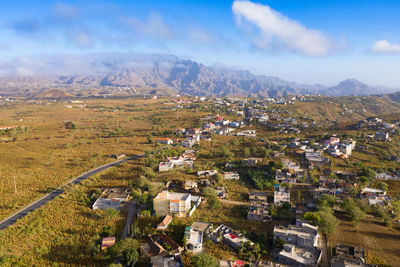 High angle view of townscape against sky