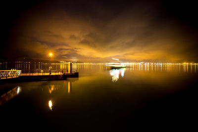 Scenic view of sea against sky at night
