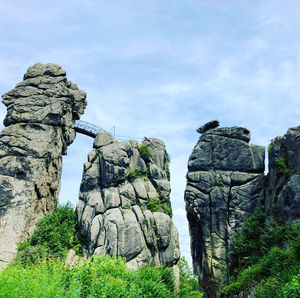 Low angle view of rock formation against sky