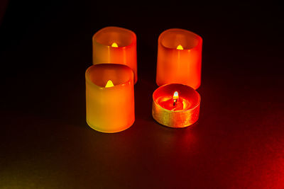 Close-up of illuminated candle against black background