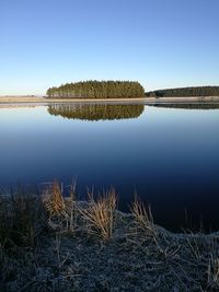 Scenic view of lake against clear sky