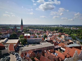 High angle view of townscape against sky