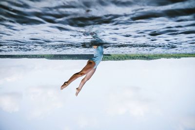 Creative scene of a woman in the lake.