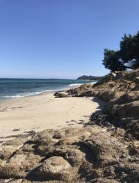 Scenic view of beach against clear sky