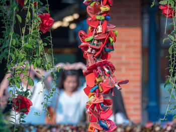 Low angle view of multi colored decoration hanging in park