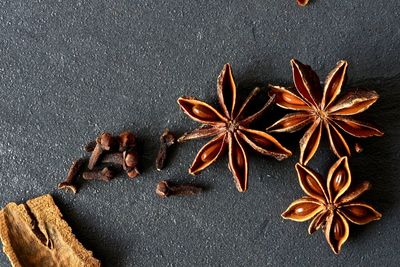 Directly above shot of star anise on textured surface