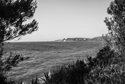 Scenic view of sea against clear sky