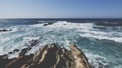 Scenic view of sea against clear sky