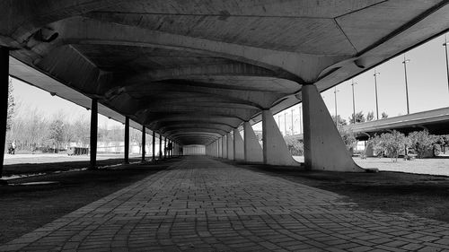 Bridge below view of railroad tracks