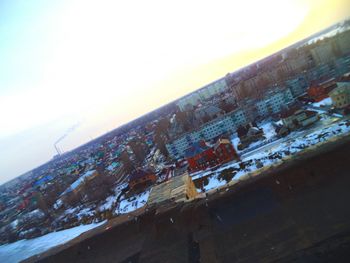 High angle view of cityscape during winter