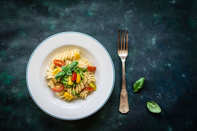 High angle view of food in plate