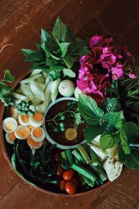 High angle view of potted plant on table