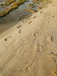 High angle view of sand on beach