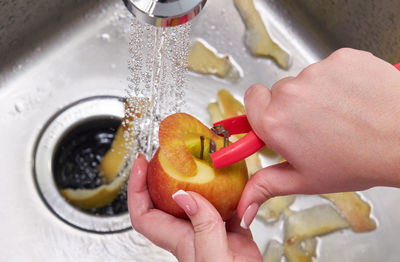 Midsection of person holding fruits