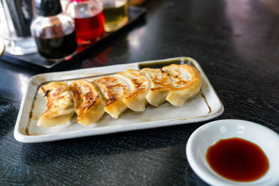 Close-up of food in plate on table