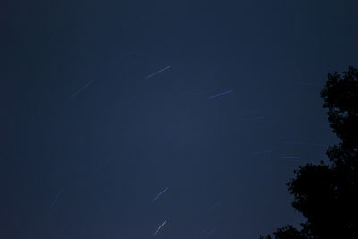 Low angle view of silhouette trees against sky at night