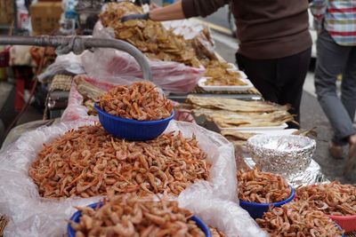 Dry fish for sale at market stall