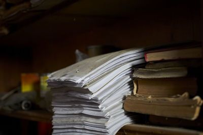 Close-up of books on table