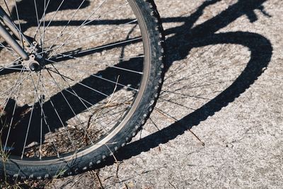 High angle view of bicycle wheel