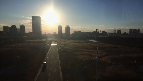 View of cityscape at sunset