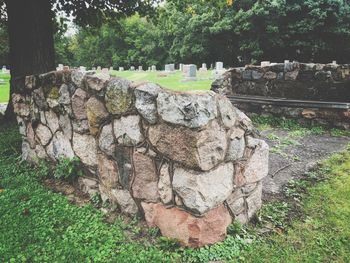 Stone wall in park