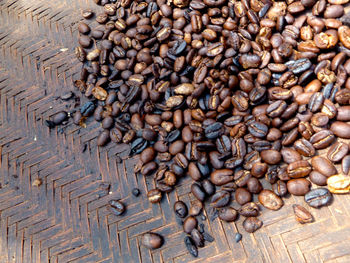 High angle view of coffee beans