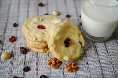 High angle view of breakfast on table