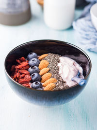 High angle view of breakfast in bowl on table