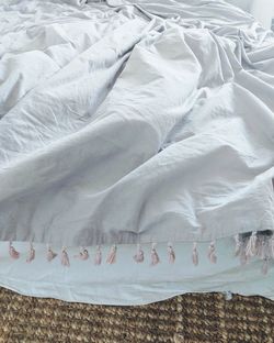 High angle view of blanket on bed at home