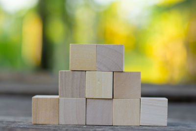 Close-up of wooden blocks on table