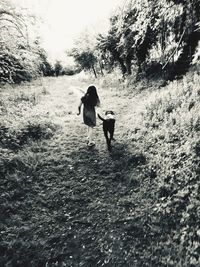 Rear view of woman walking on land