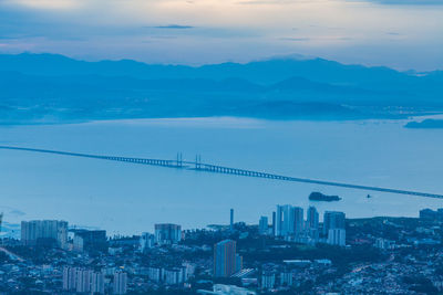 Aerial view of suspension bridge