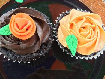 High angle view of cake in plate