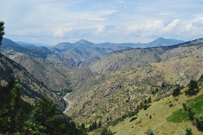 High angle view of mountains against sky