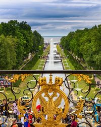 High angle view of bridge over river against cloudy sky