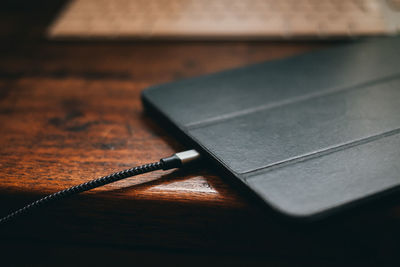 High angle view of pen on table