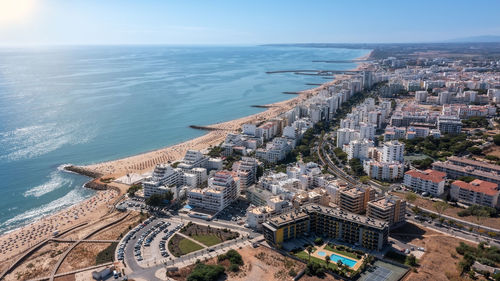 High angle view of buildings in city