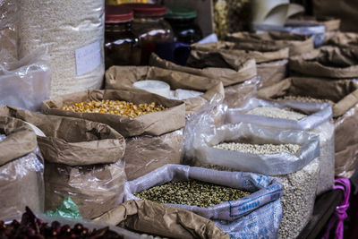 High angle view of pulses for sale at market stall