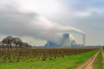 Panoramic shot of agricultural field against sky