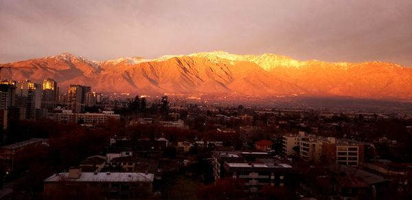 High angle view of townscape against sky during sunset