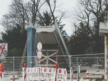 Built structure against bare trees