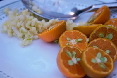 Close-up of fruits in plate