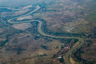 High angle view of highway on field