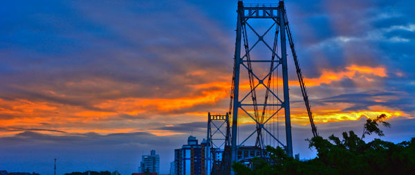 Low angle view of power lines at sunset