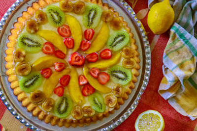 Directly above shot of fruits in bowl on table