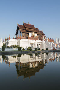 Reflection of buildings in lake