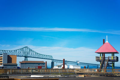 Suspension bridge against blue sky